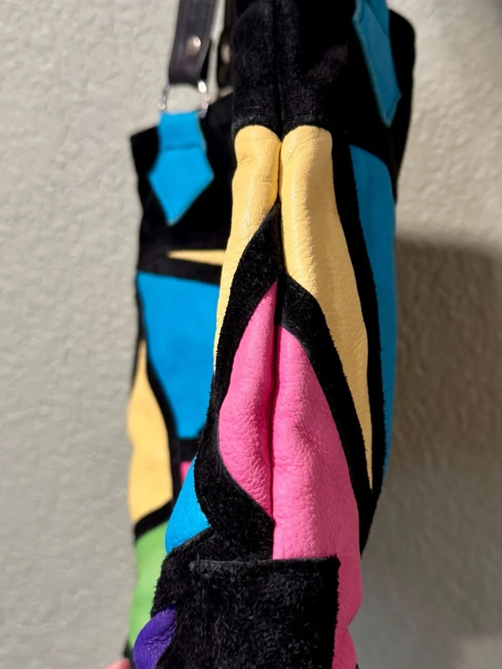 Colorblock Geometric Tote Bag in Black with Multicolor Panels